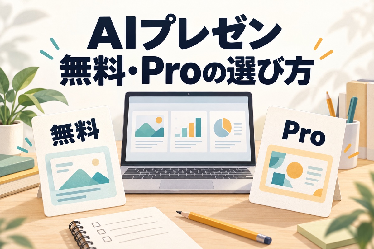 AIプレゼンの無料プランとProを選ぶ様子を表したイメージ
