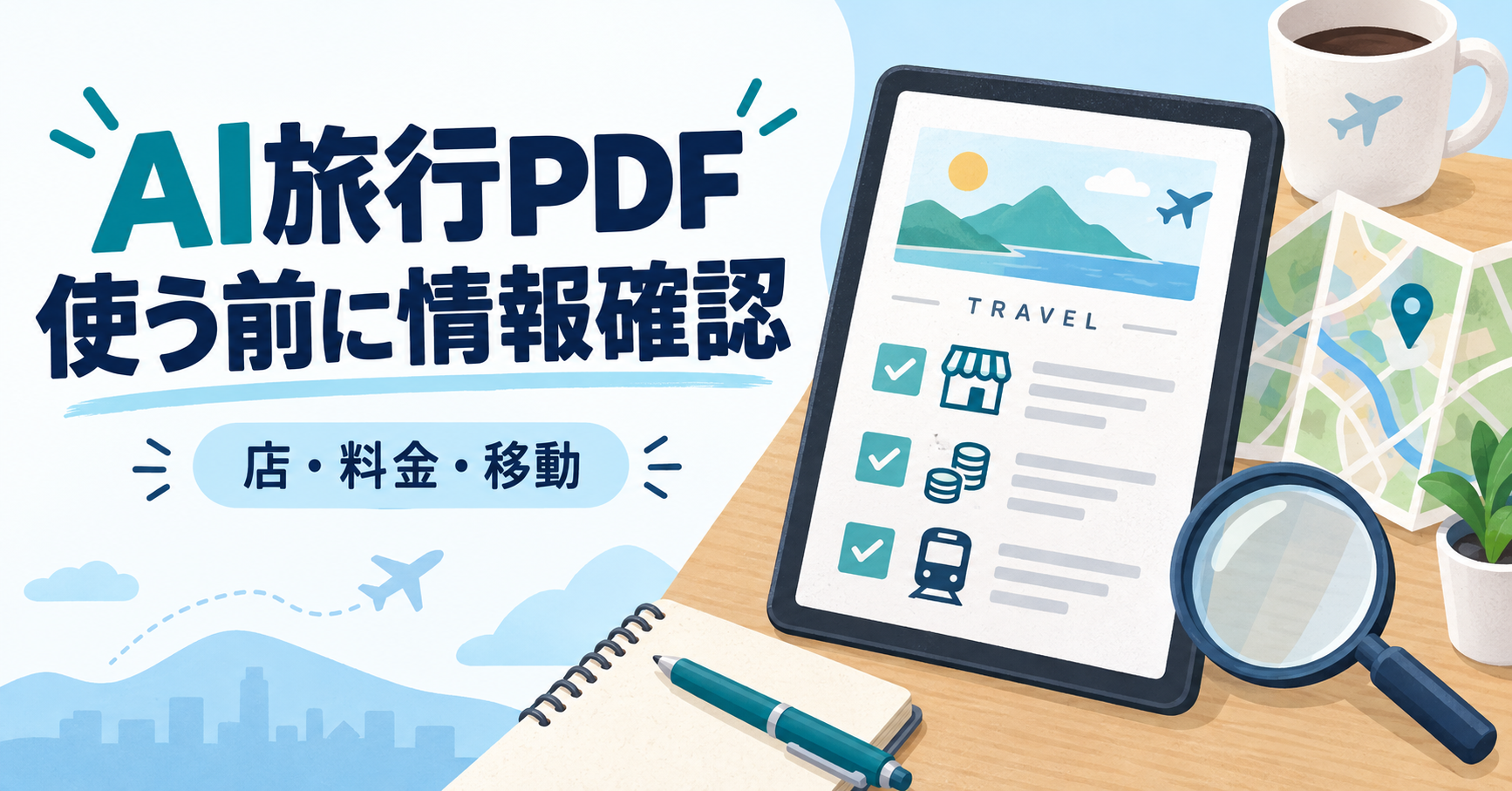AI旅行PDFの店・料金・移動情報を確認するチェックリストのイメージ