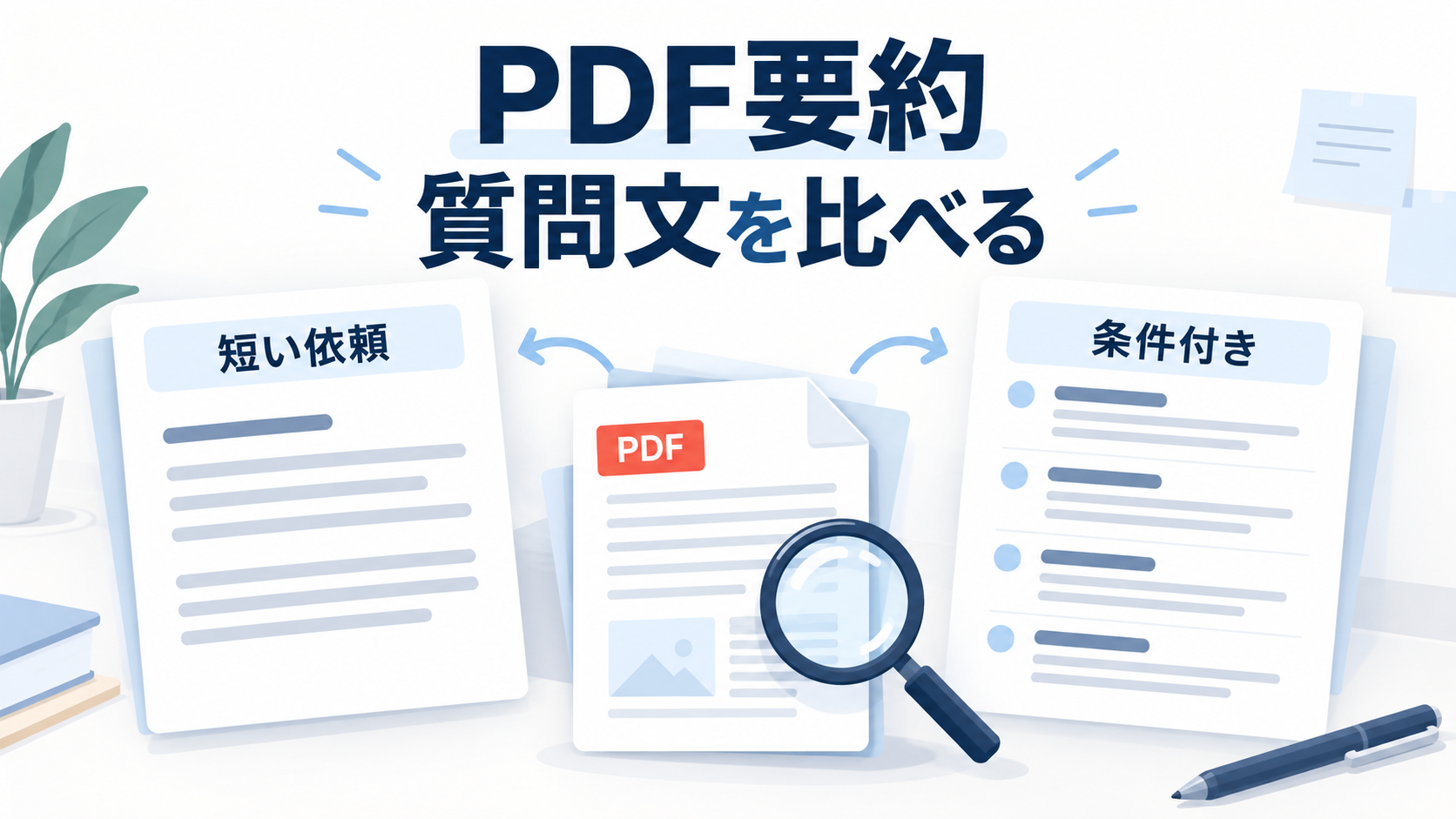 同じPDFに対する短い依頼と条件付きの依頼を比べるイメージ